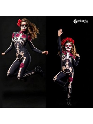 Vestito Carnevale Halloween Scheletro Muerte con Rose Costume Sexy MUERTE01